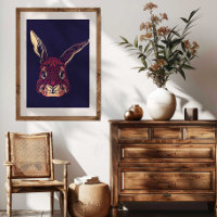 Chinese Zodiac Rabbit Wall Art Print Rustic Decor
