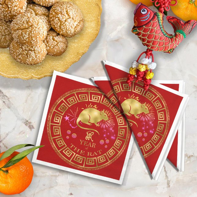 Chinese Zodiac Rat Red/Gold ID542 Napkin (Creator Uploaded)
