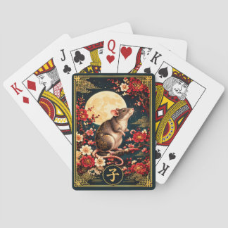 Chinese Zodiac Rat with Golden Moon Playing Cards
