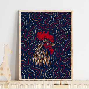 Chinese Zodiac Red Rooster Zodiac Digital Print