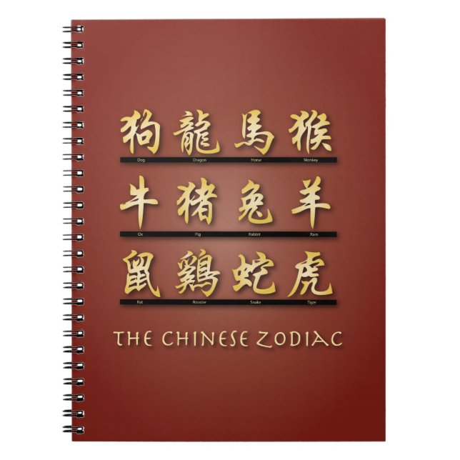 Chinese Zodiac Symbols Spiral Notebook (Front)