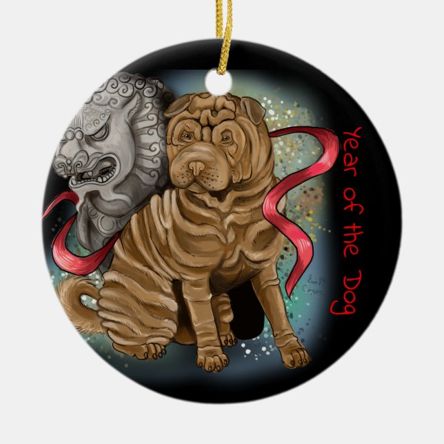 Chinese Zodiac Year of the Dog Ceramic Tree Decoration (Front)