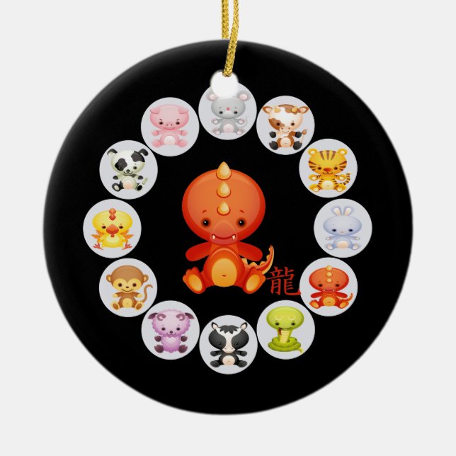 Chinese Zodiac Year of the Dragon Ceramic Tree Decoration (Front)