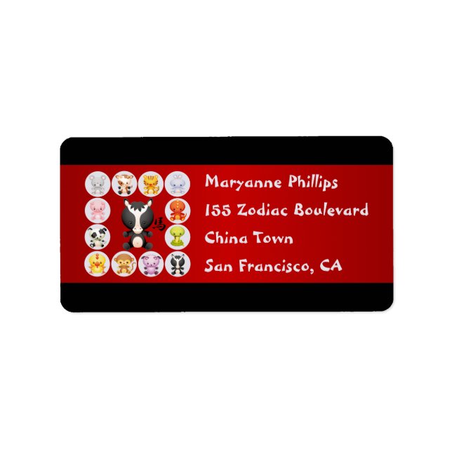 Chinese Zodiac Year of the Horse Red and Black Label (Front)