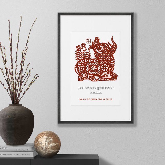 Chinese Zodiac Year Of The Ox Birthday Print Gift (Creator Uploaded)