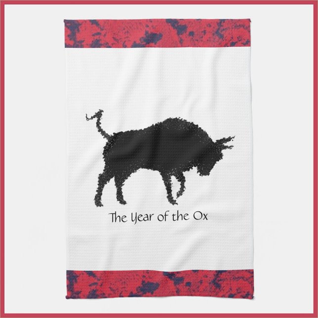 Chinese Zodiac Year of the Ox Black and Red Tea Towel (Creator Uploaded)