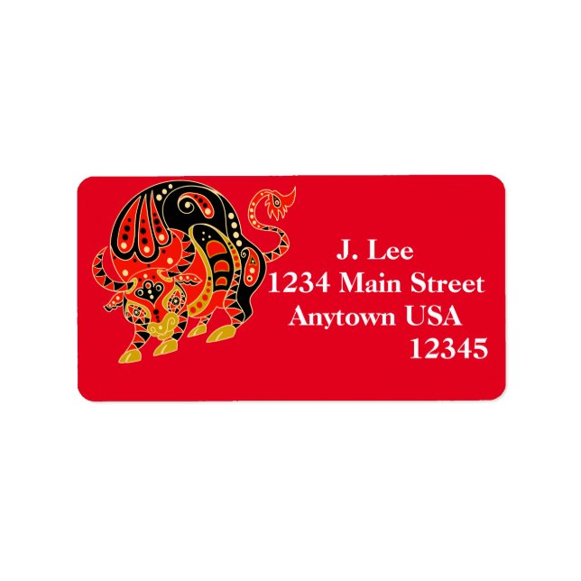 Chinese Zodiac -Year of the Ox Label (Front)
