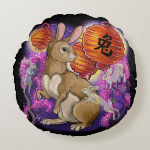 Chinese Zodiac Year of the Rabbit Round Cushion