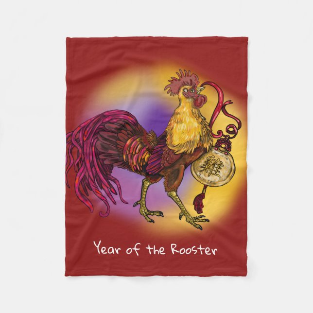 Chinese Zodiac Year of the Rooster Fleece Blanket (Front)