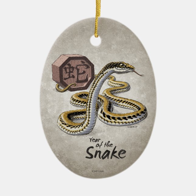Chinese Zodiac Year of the Snake Art Ceramic Tree Decoration (Front)