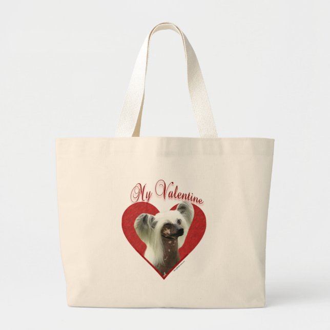 ChineseCrestedValentine Large Tote Bag (Front)