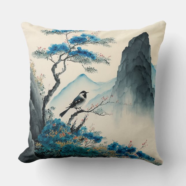 Chineses watercolor brushpainting landscape cushion (Front)