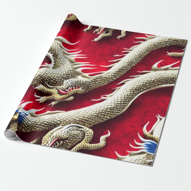 Chinesse Dragon Illustration Wrapping Paper (Unrolled)