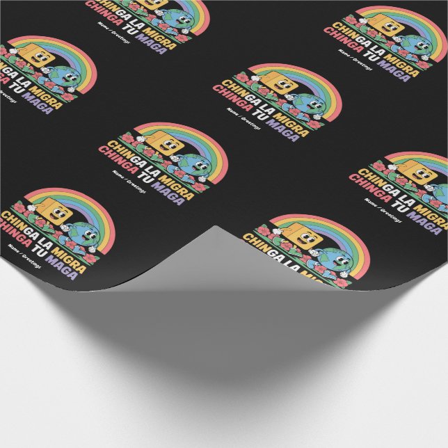 Chinga La Migra Chinga Tu Maga Funny Rainbow Wrapping Paper (Corner)