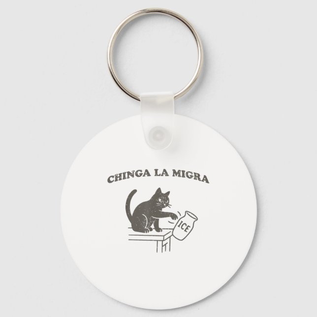 Chinga La Migra Immigration Abolish Ice Funny Cat  Key Ring (Front)