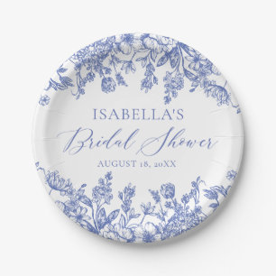 Chinoise Victorian Blue Floral Bridal Shower Paper Plate