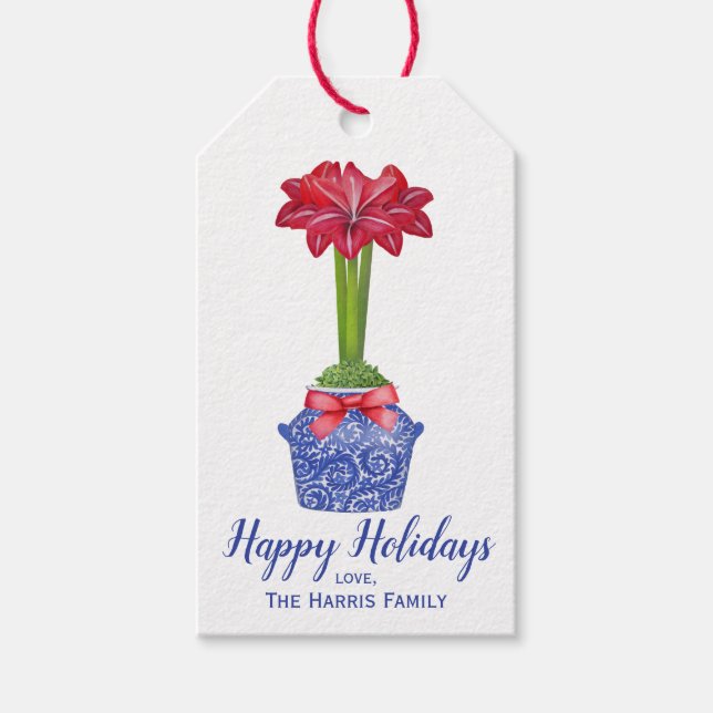 Chinoiserie Amaryllis, Christmas Flower Gift Tags (Front)