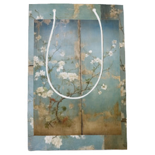 Chinoiserie Antiqued Blue Panels & Cherry Trees Medium Gift Bag