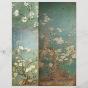 Chinoiserie Antiqued Green & Apple Blossoms 1
