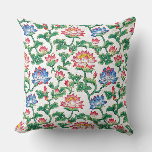 Chinoiserie Art Nouveau Lotus Floral Cushion