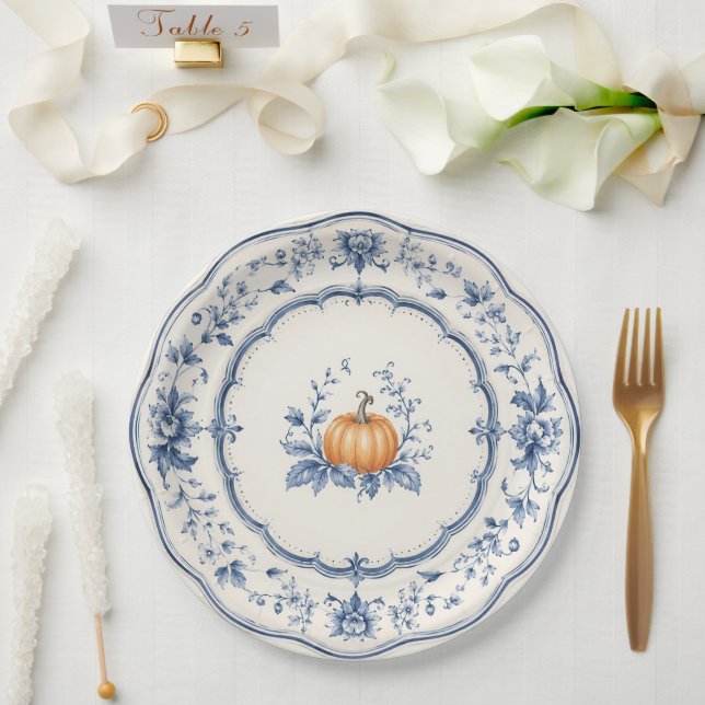 Chinoiserie Autumn Pumpkin Stack Paper Plate (Wedding)