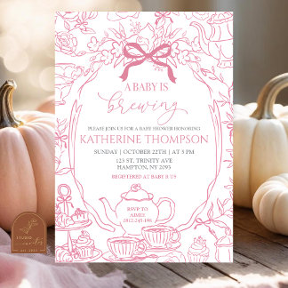 Chinoiserie Baby is Brewing Tea Floral Baby Shower Invitation