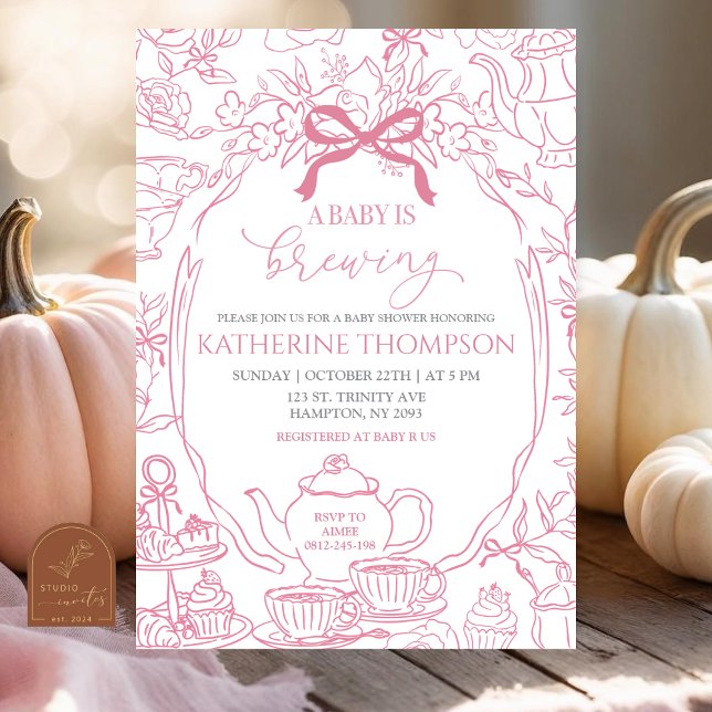 Chinoiserie Baby is Brewing Tea Floral Baby Shower Invitation (Creator Uploaded)