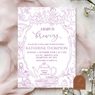 Chinoiserie Baby is Brewing Tea Floral Baby Shower Invitation