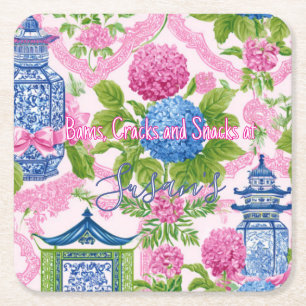 Chinoiserie Bams Cracks and Snacks Custom Mahjong  Square Paper Coaster