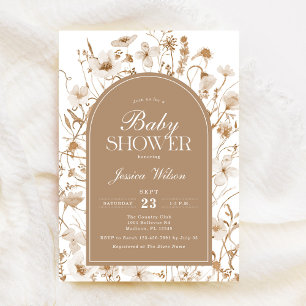 Chinoiserie Beige Floral Baby Shower Invitation