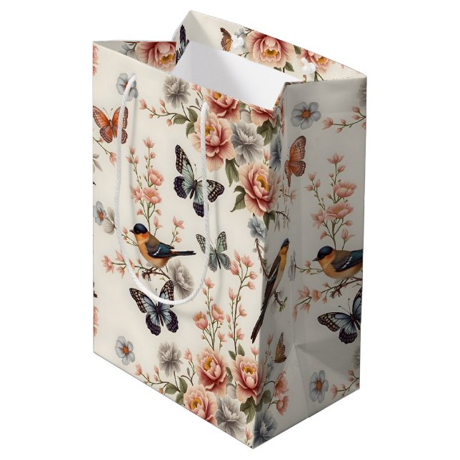 Chinoiserie Bird and Butterfly Harmony Medium Gift Bag (Back Angled)