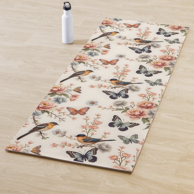 Chinoiserie Bird and Butterfly Harmony Yoga Mat (In Situ)