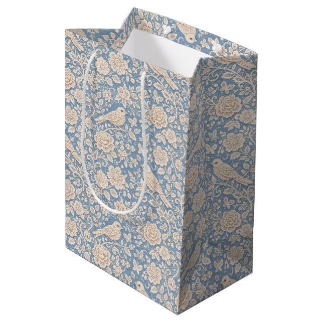 Chinoiserie Bird and Flower Seamless Pattern Medium Gift Bag (Back Angled)
