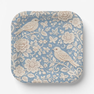 Chinoiserie Bird and Flower Seamless Pattern Paper Plate