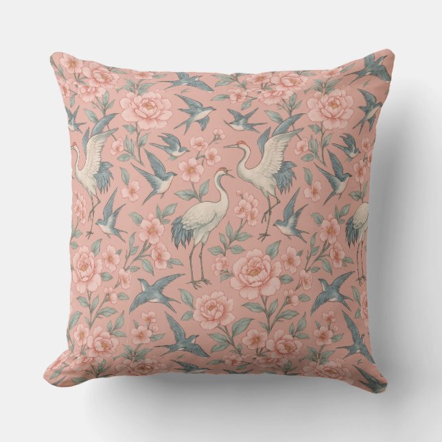 Chinoiserie Birds & Cherry Blossoms Cushion (Front)