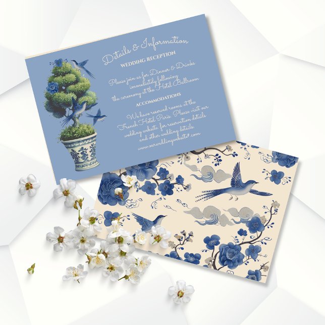 Chinoiserie Birds Topiary Wedding Details Info Invitation (Creator Uploaded)