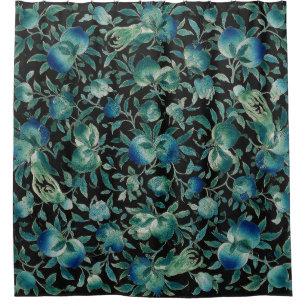 Chinoiserie Black Blue Green Floral Chintz Shower Curtain