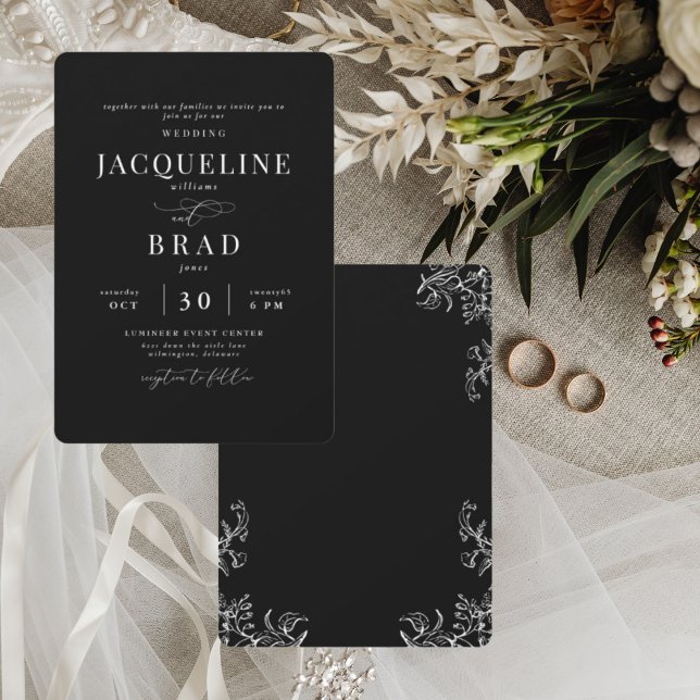 Chinoiserie Black Elegant No Parents Wedding II Invitation (Creator Uploaded)