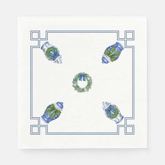 Chinoiserie Blue and White Christmas Napkin (Front)