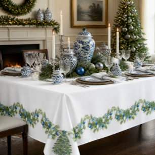 Chinoiserie Blue and White Christmas  Tablecloth