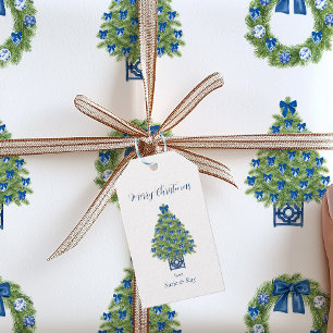 Chinoiserie Blue and White Christmas Tree Gift Tags