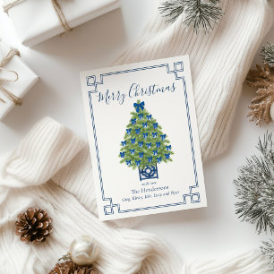 Chinoiserie Blue and White Christmas Tree Holiday Card