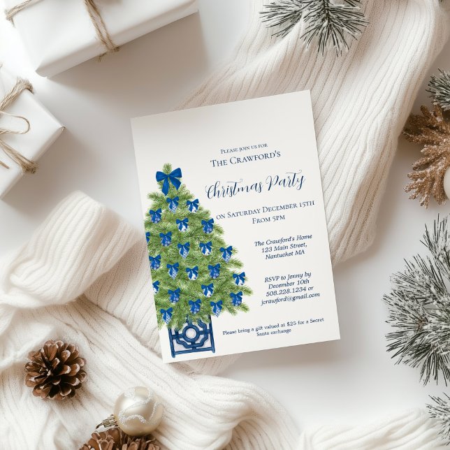 Chinoiserie Blue and White Christmas Tree  Invitation (Chinoiserie Christmas Tree Invitation)