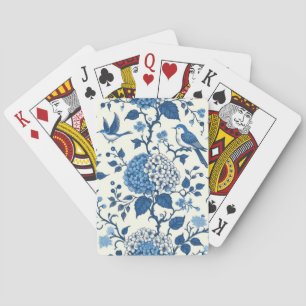 Chinoiserie Blue and White Flowers and Birds Playing Cards