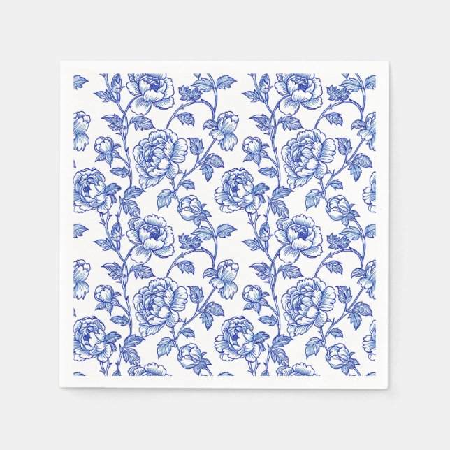 Chinoiserie Blue and White Paper Napkin (Front)