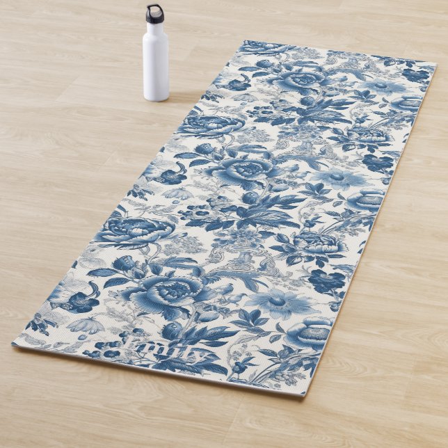 Chinoiserie Blue and White Peonies Floral Flowers Yoga Mat (In Situ)