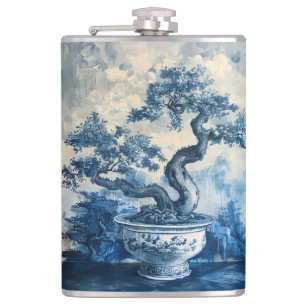 Chinoiserie Blue and White Porcelain Design Hip Flask