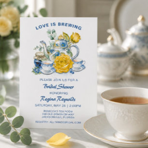 Chinoiserie Blue and White Teapot Roses Tea Party Invitation