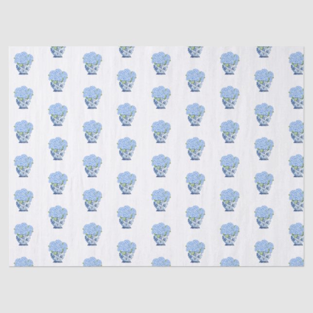 Chinoiserie Blue and White Vase Hydrangea Wrapping Tissue Paper (Front)