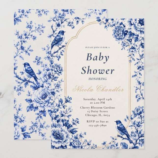 Chinoiserie Blue Baby Shower Invitation (Front/Back)